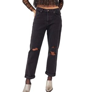 Free People Denim Destroyed Bren Boyfriend Jeans Black Magic 29 Regular NWT